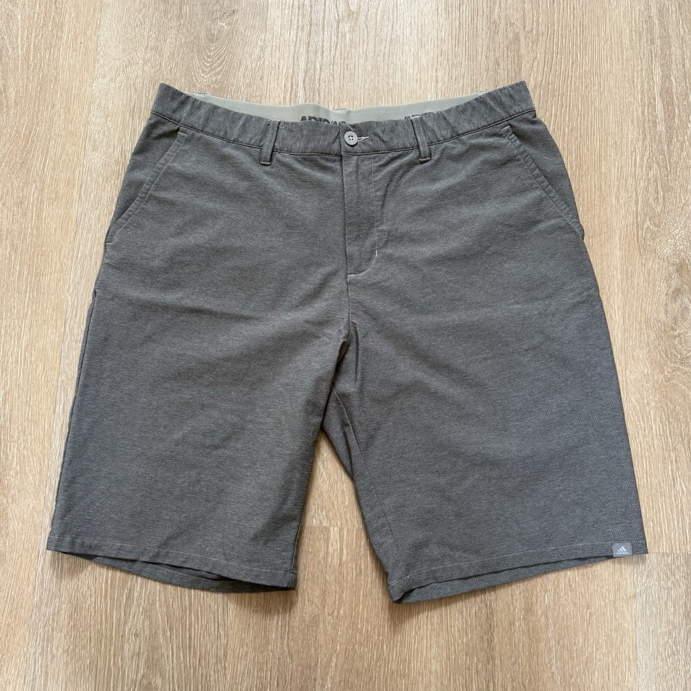 Adidas Shorts Men 38 Gray Herringbone Flat Front Golf Pockets‎ Performance